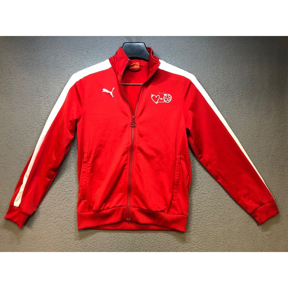 Puma Fleece Lined Full Zip Polska Jacket Youth Large - Red/White